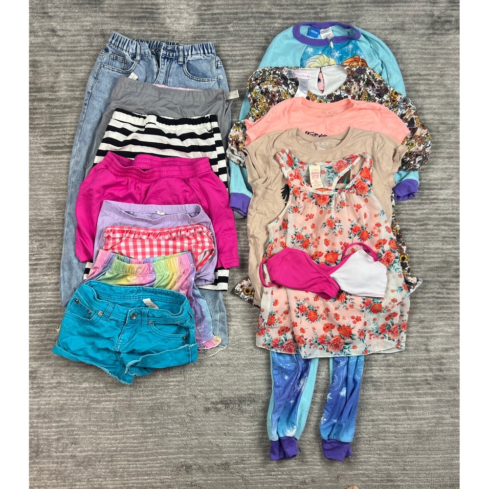Lot of 14 Girls Size 10 Disney Justice Blue Pink Floral Clothing Bundle Pajama